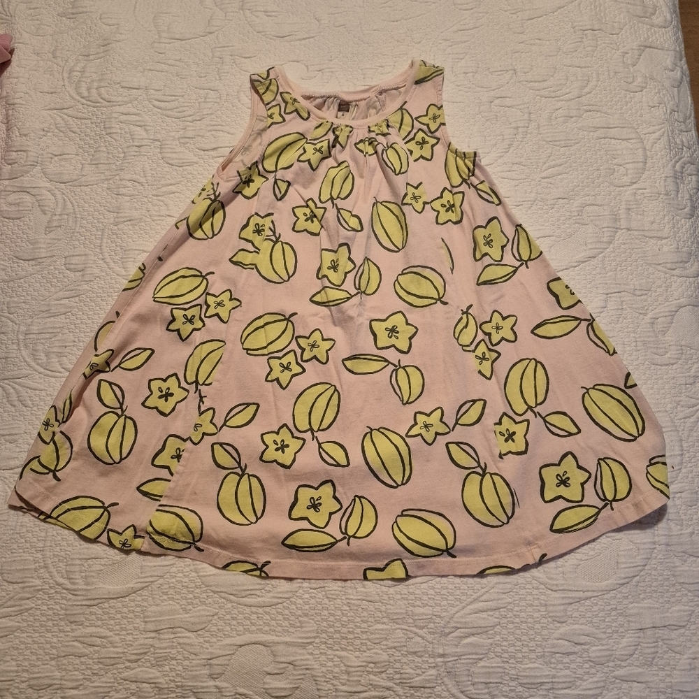 Tea Collection girls size 6 sleeveless pink & lime green dress VGUC